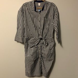 NWT GAP Navy Blue white Check Shirtdress Lg TALL